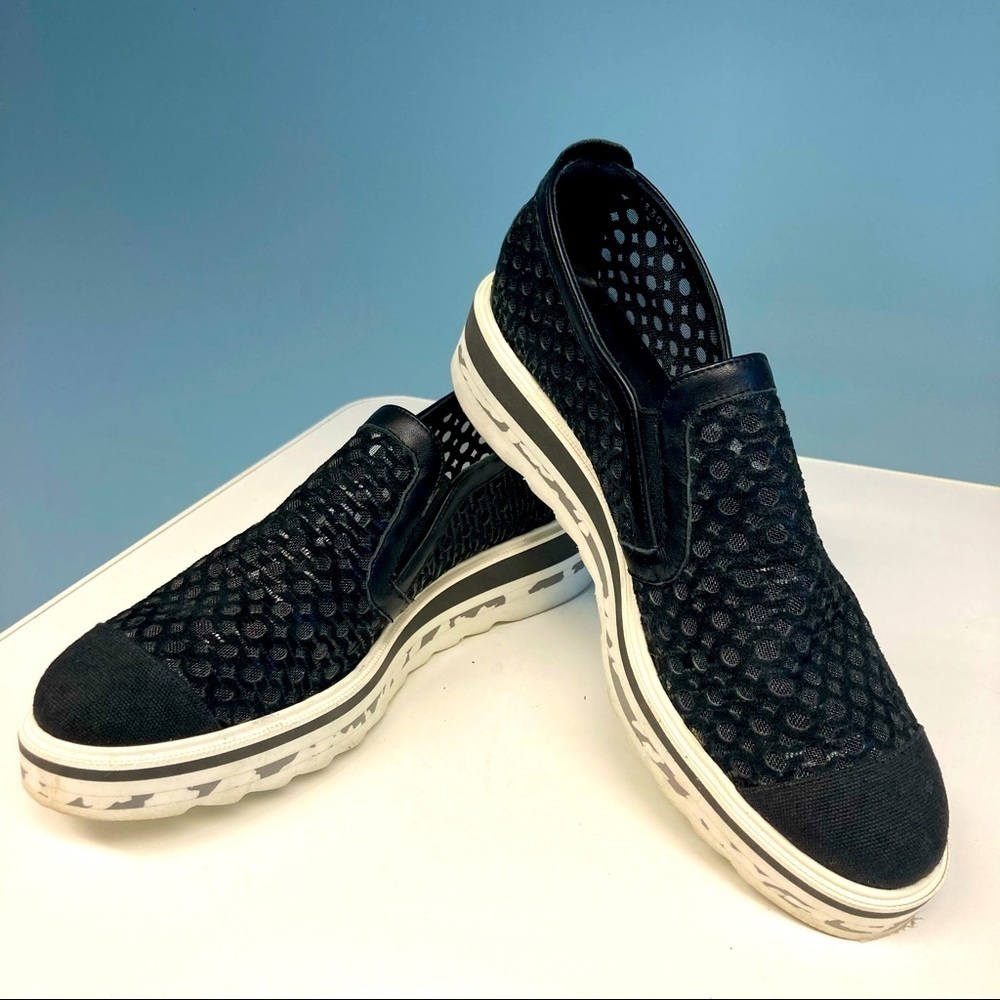 PERTINI Sz 39 Slip-On Comfort Platform Leather Top Mesh Design Slip On Loafers